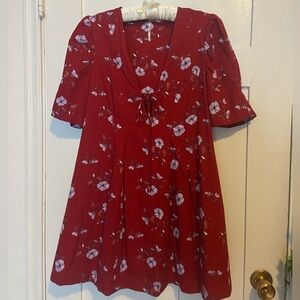Free people - size M Red tie front floral mini dress